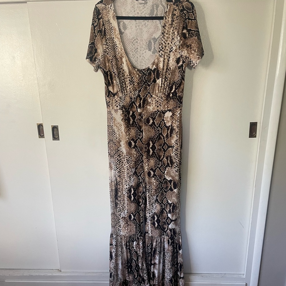 Fashion Nova Snake Print Bell Bottom Jumpsuit